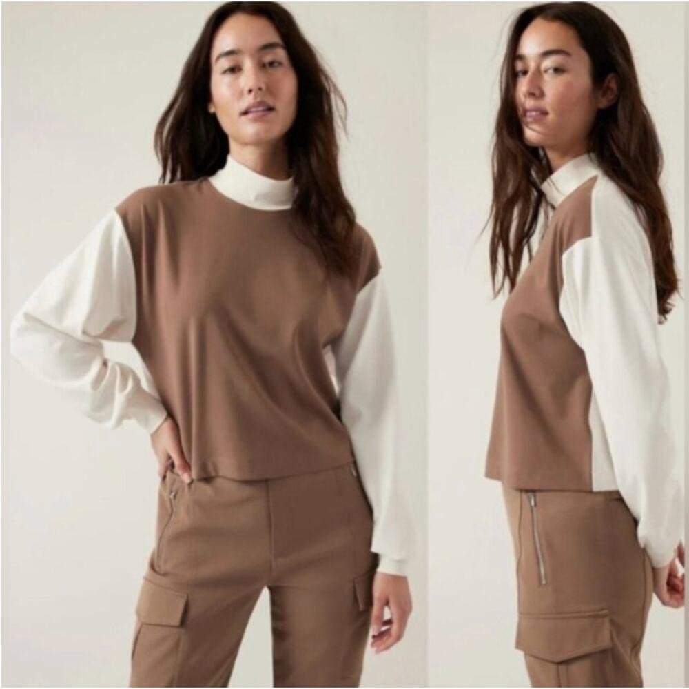 Athleta Venice Brown Pullover Sweater Brown Mock Neck Casual Travel S